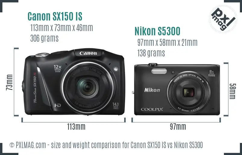 Canon SX150 IS vs Nikon S5300 size comparison