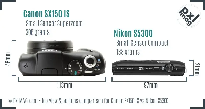 Canon SX150 IS vs Nikon S5300 top view buttons comparison