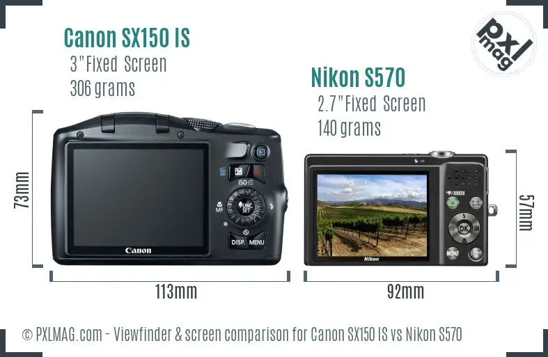 Canon SX150 IS vs Nikon S570 Screen and Viewfinder comparison