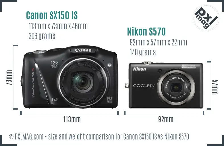 Canon SX150 IS vs Nikon S570 size comparison Canon SX150 IS vs Nikon S570 size comparison