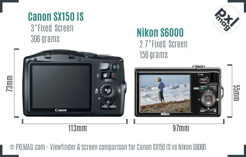 Canon SX150 IS vs Nikon S6000 Screen and Viewfinder comparison