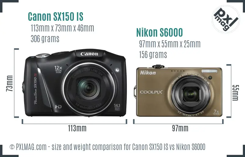 Canon SX150 IS vs Nikon S6000 size comparison