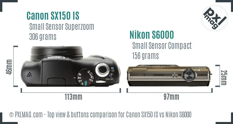 Canon SX150 IS vs Nikon S6000 top view buttons comparison