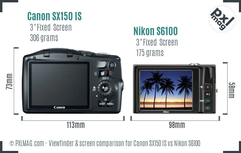 Canon SX150 IS vs Nikon S6100 Screen and Viewfinder comparison