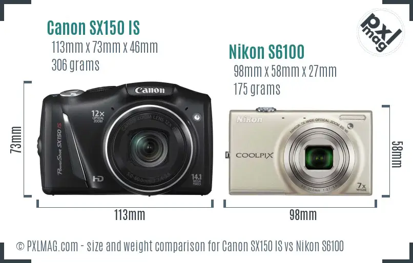 Canon SX150 IS vs Nikon S6100 size comparison