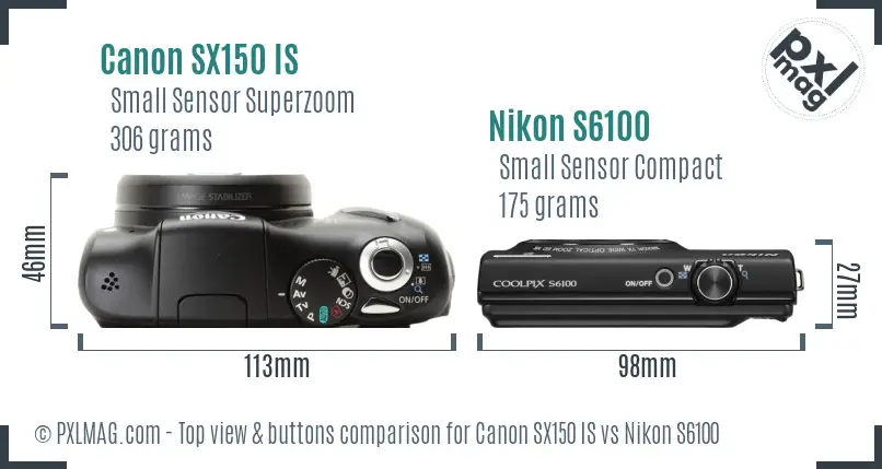 Canon SX150 IS vs Nikon S6100 top view buttons comparison