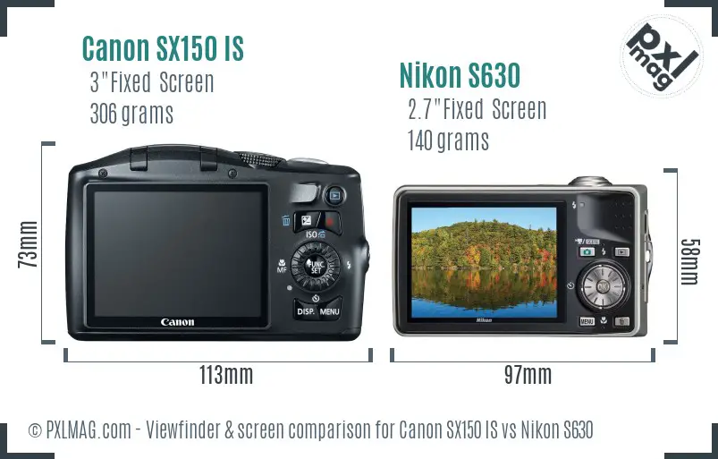 Canon SX150 IS vs Nikon S630 Screen and Viewfinder comparison