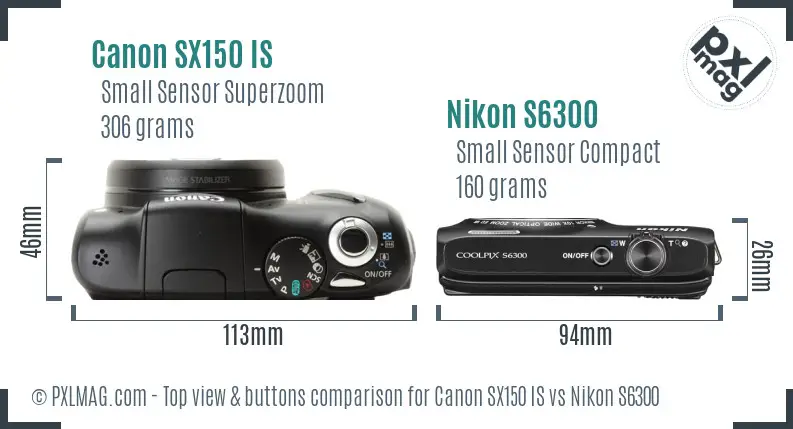 Canon SX150 IS vs Nikon S6300 top view buttons comparison