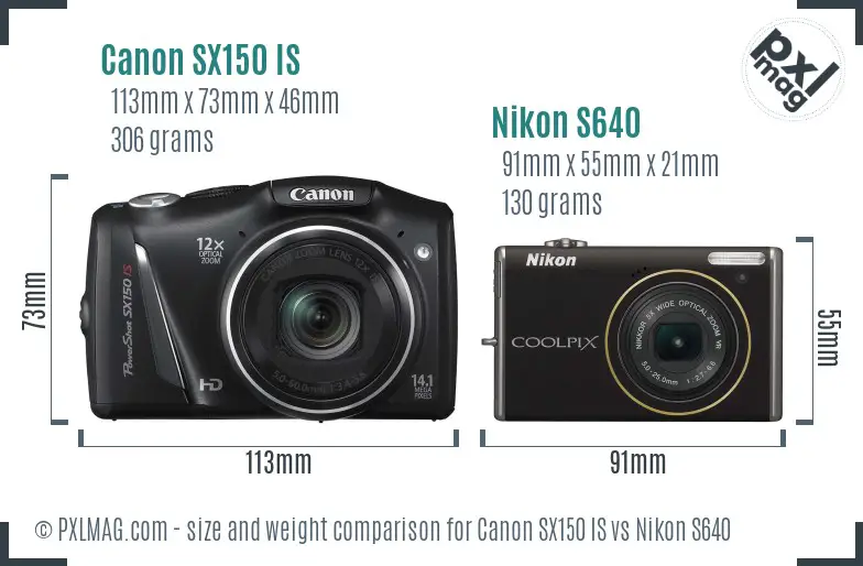 Canon SX150 IS vs Nikon S640 size comparison