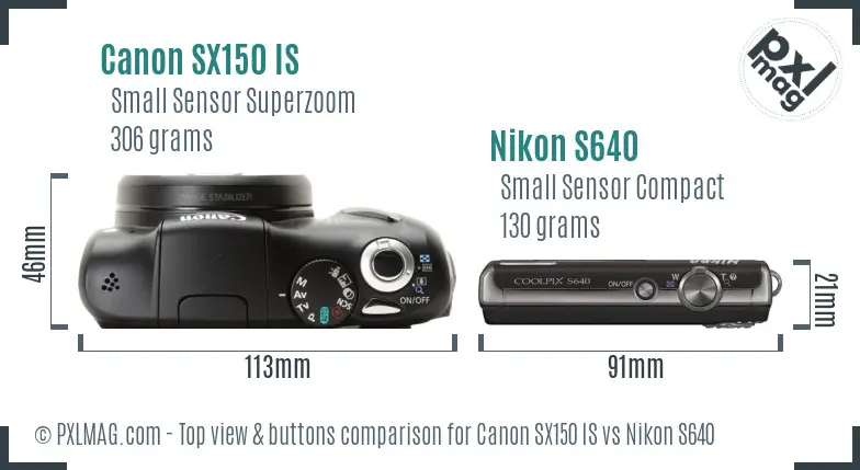 Canon SX150 IS vs Nikon S640 top view buttons comparison