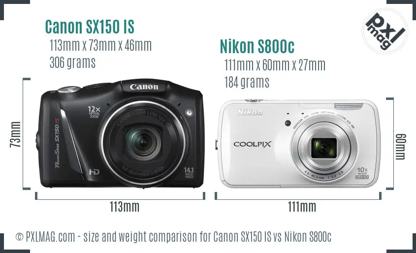 Canon SX150 IS vs Nikon S800c size comparison