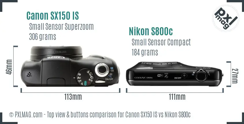 Canon SX150 IS vs Nikon S800c top view buttons comparison