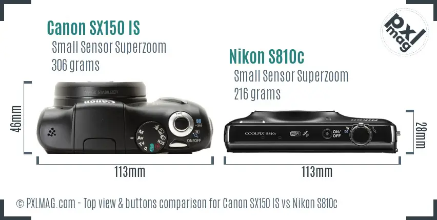 Canon SX150 IS vs Nikon S810c top view buttons comparison