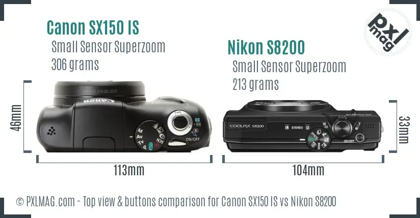 Canon SX150 IS vs Nikon S8200 top view buttons comparison