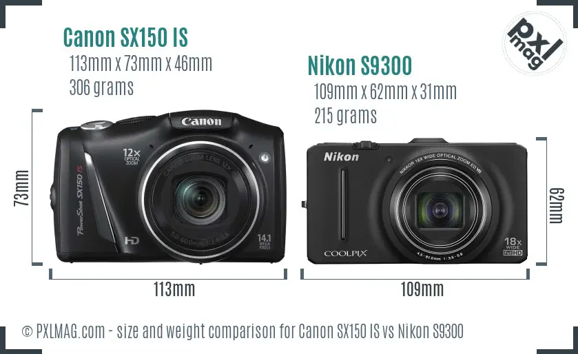 Canon SX150 IS vs Nikon S9300 size comparison