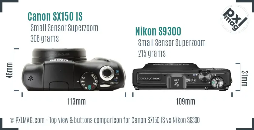 Canon SX150 IS vs Nikon S9300 top view buttons comparison