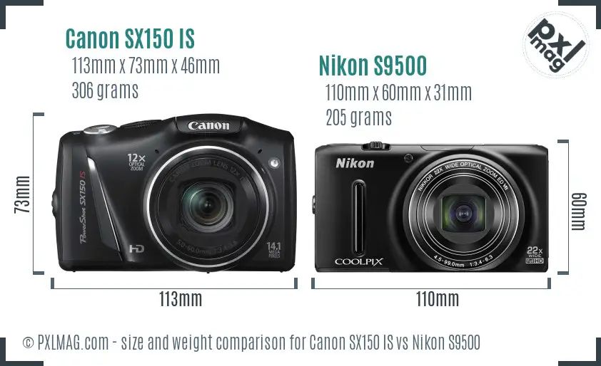 Canon SX150 IS vs Nikon S9500 size comparison Canon SX150 IS vs Nikon S9500 size comparison