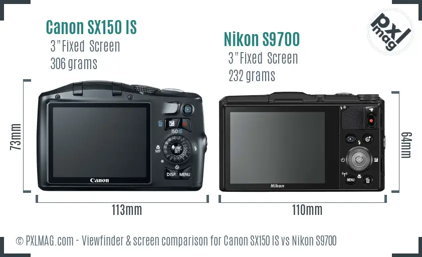 Canon SX150 IS vs Nikon S9700 Screen and Viewfinder comparison Canon SX150 IS vs Nikon S9700 Screen and Viewfinder comparison