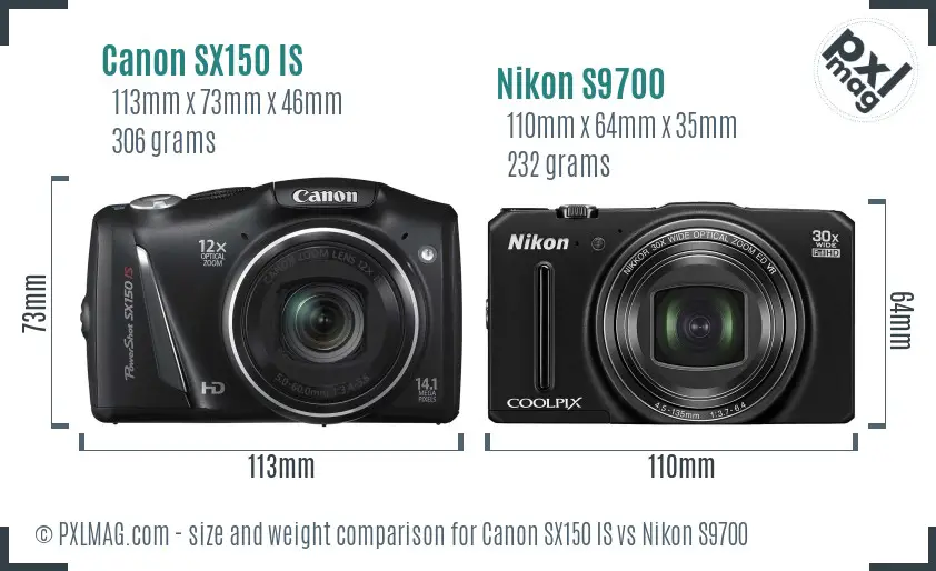 Canon SX150 IS vs Nikon S9700 size comparison Canon SX150 IS vs Nikon S9700 size comparison