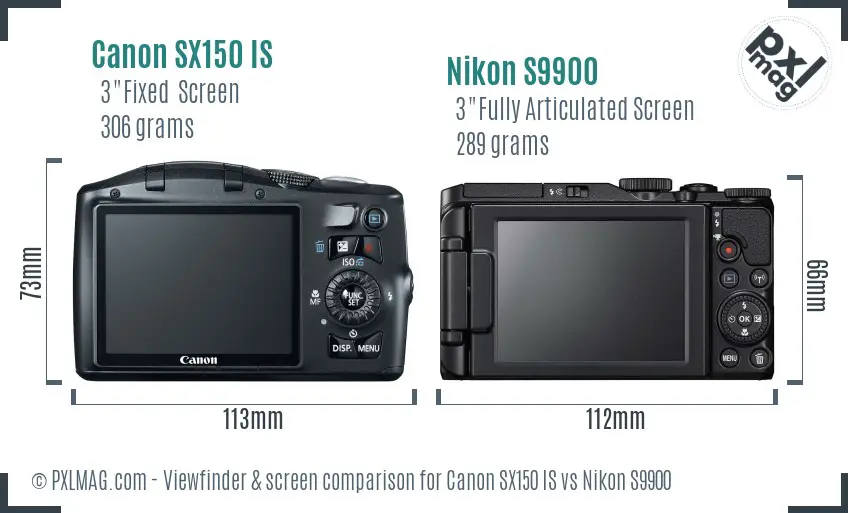 Canon SX150 IS vs Nikon S9900 Screen and Viewfinder comparison