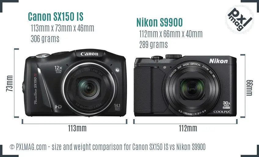 Canon SX150 IS vs Nikon S9900 size comparison