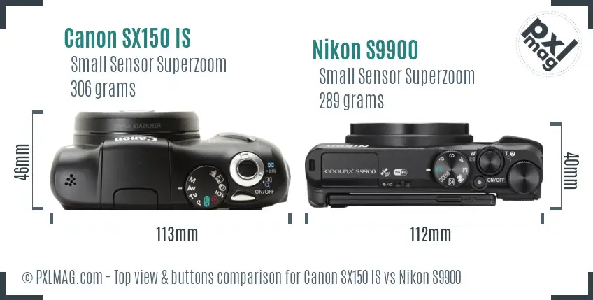 Canon SX150 IS vs Nikon S9900 top view buttons comparison