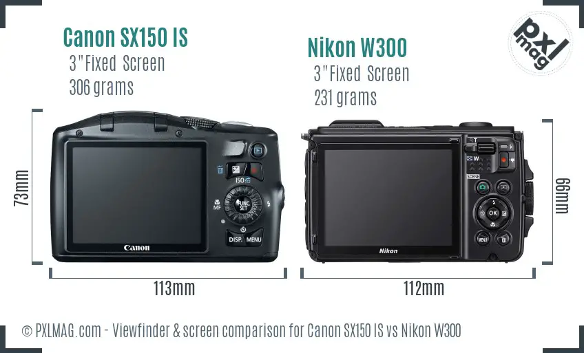 Canon SX150 IS vs Nikon W300 Screen and Viewfinder comparison