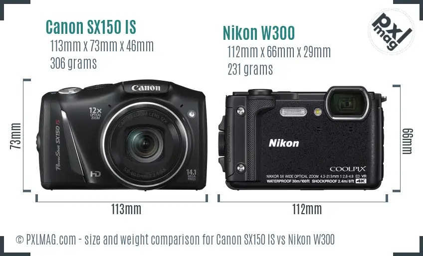 Canon SX150 IS vs Nikon W300 size comparison