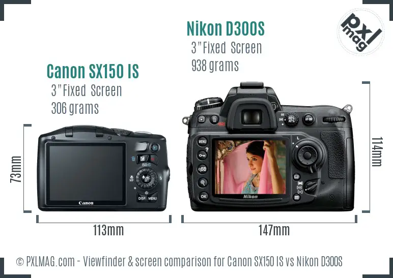 Canon SX150 IS vs Nikon D300S Screen and Viewfinder comparison