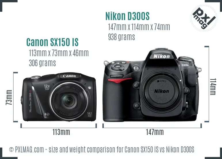 Canon SX150 IS vs Nikon D300S size comparison
