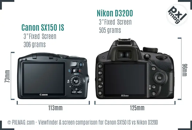 Canon SX150 IS vs Nikon D3200 Screen and Viewfinder comparison