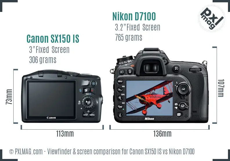 Canon SX150 IS vs Nikon D7100 Screen and Viewfinder comparison