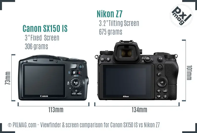 Canon SX150 IS vs Nikon Z7 Screen and Viewfinder comparison