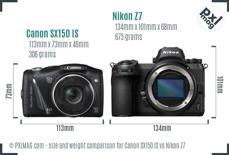 Canon SX150 IS vs Nikon Z7 size comparison