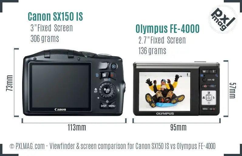 Canon SX150 IS vs Olympus FE-4000 Screen and Viewfinder comparison