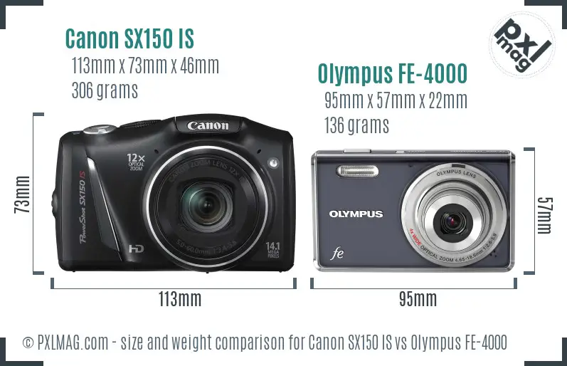 Canon SX150 IS vs Olympus FE-4000 size comparison