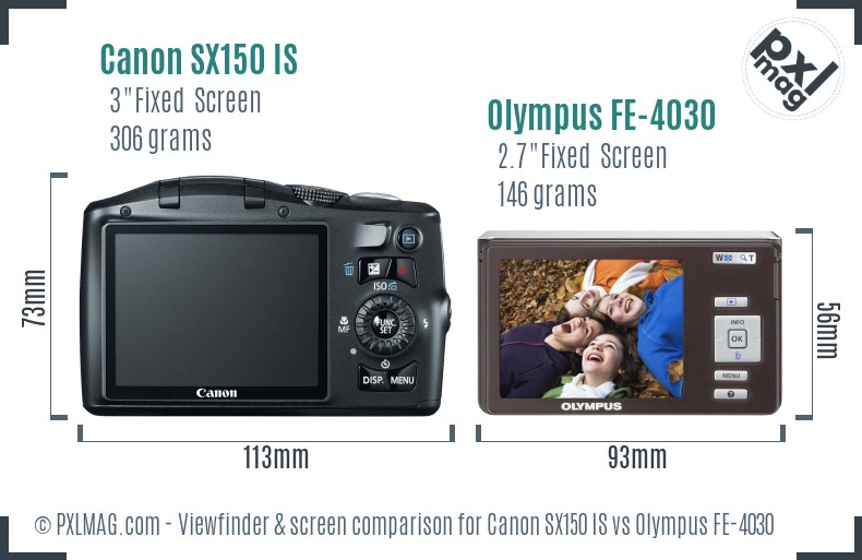 Canon SX150 IS vs Olympus FE-4030 Screen and Viewfinder comparison