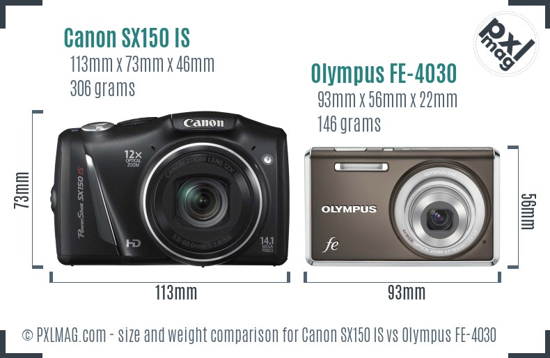 Canon SX150 IS vs Olympus FE-4030 size comparison