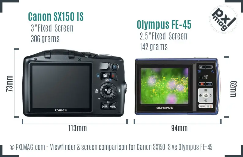 Canon SX150 IS vs Olympus FE-45 Screen and Viewfinder comparison Canon SX150 IS vs Olympus FE-45 Screen and Viewfinder comparison