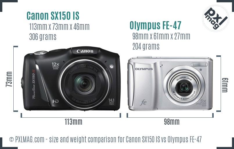 Canon SX150 IS vs Olympus FE-47 size comparison