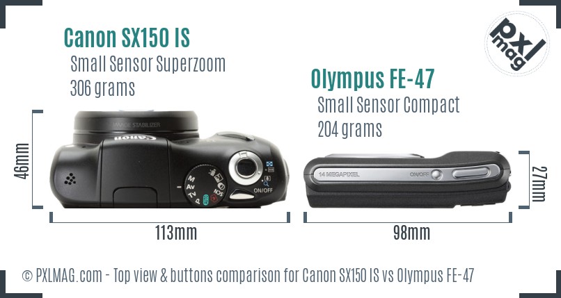 Canon SX150 IS vs Olympus FE-47 top view buttons comparison