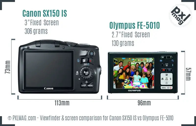 Canon SX150 IS vs Olympus FE-5010 Screen and Viewfinder comparison