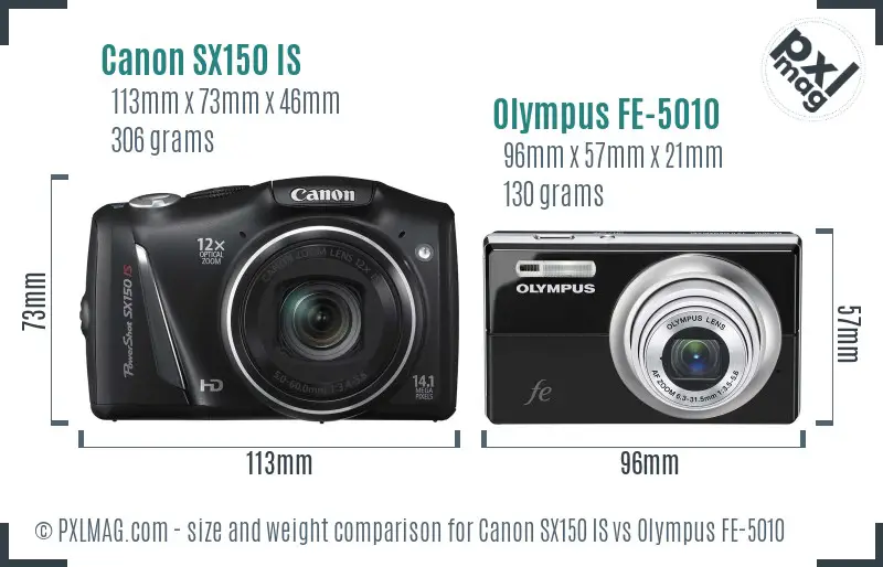 Canon SX150 IS vs Olympus FE-5010 size comparison