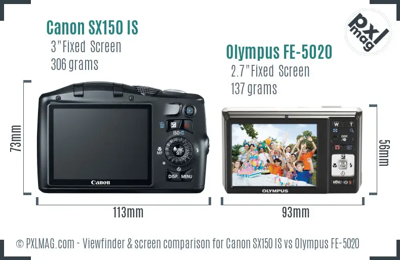 Canon SX150 IS vs Olympus FE-5020 Screen and Viewfinder comparison Canon SX150 IS vs Olympus FE-5020 Screen and Viewfinder comparison