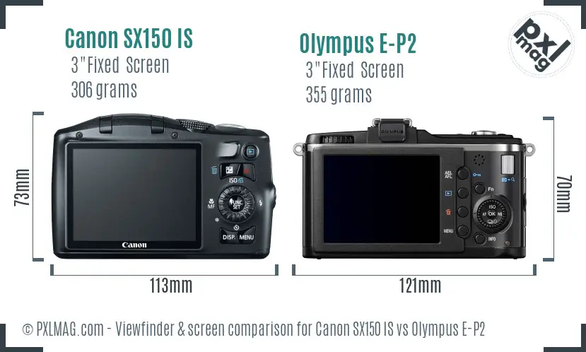 Canon SX150 IS vs Olympus E-P2 Screen and Viewfinder comparison