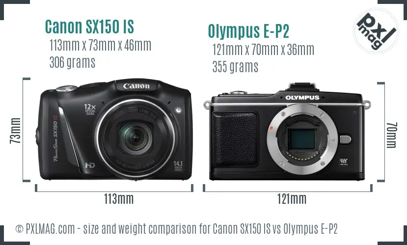 Canon SX150 IS vs Olympus E-P2 size comparison