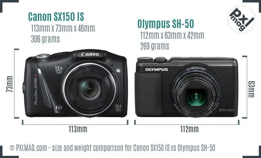 Canon SX150 IS vs Olympus SH-50 size comparison Canon SX150 IS vs Olympus SH-50 size comparison