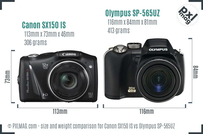 Canon SX150 IS vs Olympus SP-565UZ size comparison Canon SX150 IS vs Olympus SP-565UZ size comparison