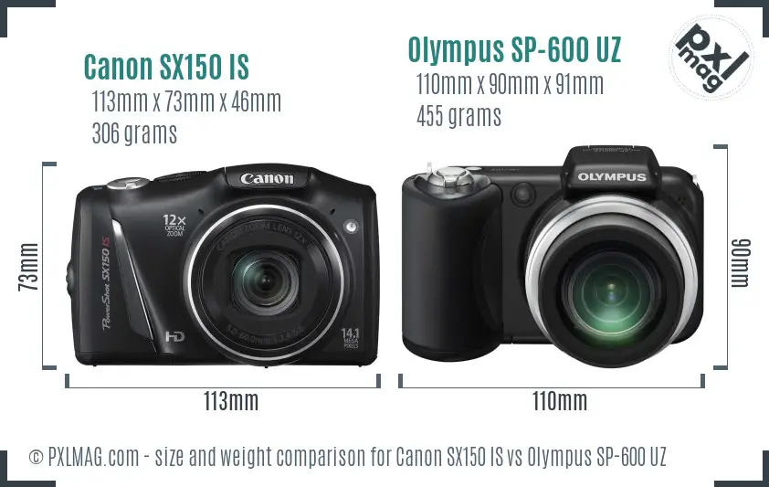 Canon SX150 IS vs Olympus SP-600 UZ size comparison Canon SX150 IS vs Olympus SP-600 UZ size comparison