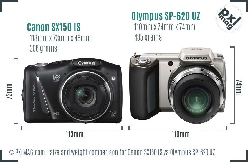 Canon SX150 IS vs Olympus SP-620 UZ size comparison